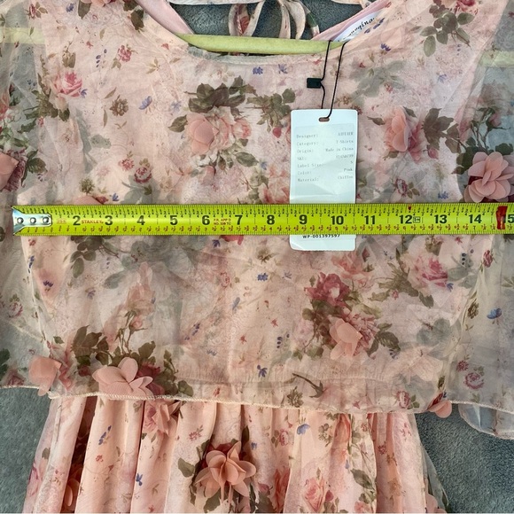 Coquette Floral Chiffon Ruffled Dress Small Whimsical Fairy Cottagecore Prairie - Picture 9 of 11